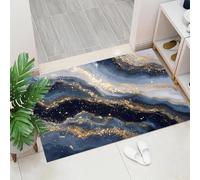 Felpudo Lavable 90 x 150 cm Ilustración de mármol - Alfombra Ultrafina y Plegable Oro Azul - Pelo Corto Resumen de Lujo - Felpudo para Entrada, Cocina, Oficina, Puerta Principal y Pasillo