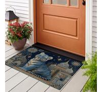Felpudo Lavable Tigre Étnico Arquitectura Cielo Estrellado Bohemio Para Puerta De Entrada Antideslizante, Absorbente, Suave Alfombra De Cocina Contemporánea Baño Entrada Salón 50X80Cm Azul Marino