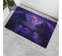 Felpudo Lobos bajo la luz de la Luna Antideslizante y Lavable - Arte fantástico Alfombra para Interior y Exterior, Púrpura - Felpudo para Entrada, Puerta Principal, Patio, Pasillo - 50 x 80 cm