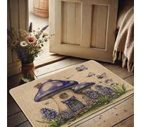 Felpudo mágico con diseño de hongos, mariposas violetas para decoración del hogar de primavera, suave, impermeable, antideslizante, fácil de limpiar, para uso en interiores y exteriores, 73 x 43 cm