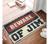 Felpudo mate para puerta pequeña Beware Of Jim - Gráfico | Perfil bajo/piedra de tierra de diatomeas - Área de oficina, baño fino (65 x 90 cm)