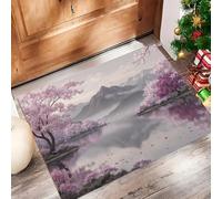 Felpudo Monte Fuji Cerezos En Flor, Fino Antideslizante Felpudo Paisajes Naturales Japoneses De Perfil Bajo, Atrapa La Suciedad, Absorbente Y Lavable, Para Puertas Delanteras Y Traseras, 40 x 60 cm
