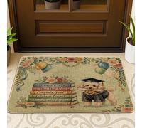 Felpudo negro con diseño de caniche con texto en inglés "Felicitaciones Grad" para puerta interior y exterior, 29 x 17 pulgadas, diseño de libro de graduación para exteriores, alfombra antideslizante