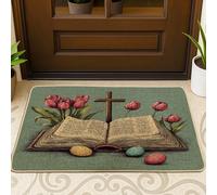 Felpudo negro con diseño de cruz de primavera y Pascua, 29 x 17 pulgadas, diseño de huevos de las Escrituras vintage para exteriores, tapete ultrafino, pequeño tapete estético con estampado retro para