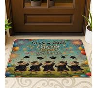 Felpudo negro con diseño de ovejas de graduación de 29 x 17 pulgadas, color azul, divertido, celebración, graduación, al aire libre, lavable, clase pequeña de 2026, para patio, garaje, zapatos fuera