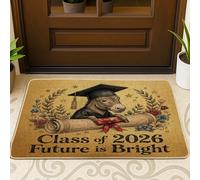 Felpudo negro con texto en inglés "Congrats Grad Donkey" para puerta delantera, 29 x 17 pulgadas, tapete antideslizante para exteriores, clase pequeña de 2026 con estampado de zapatos para patio