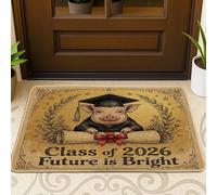 Felpudo negro con texto en inglés "Congrats Grad Pig" para puerta delantera, 29 x 17 pulgadas, diseño de animales de graduación para exteriores, antideslizante, clase pequeña de 2026, para patio