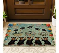 Felpudo negro con texto en inglés "Felicitaciones de perro belga Malinois Grad Front para puerta exterior interior de entrada, 29 x 17 pulgadas, tapete lavable al aire libre, pequeño tapete de