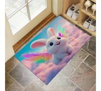 Felpudo Nubes Alas De Arcoíris Conejo, Alfombrillas para Interiores, Felpudo Animal De Dibujos Animados De Ensueño Antideslizante de Perfil Bajo para Entrada Cocina Puerta Trasera, 50 x 80 cm