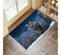 Felpudo Paisaje Nevado Gato Gris, Alfombrillas para Interiores, Felpudo Representación Realista De Animales Naturales Antideslizante de Perfil Bajo para Entrada Cocina Puerta Trasera, 90 x 150 cm