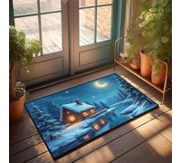 Felpudo para entrada de casa, acogedora cabaña junto al río bajo un cielo iluminado por la luna, felpudo para jugadores, accesorios lisos para exteriores (40 x 60 cm)
