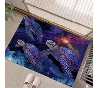 Felpudo para Exterior e Interior - Animales fantásticos Tortuga marina Universo Cielo estrellado - 90 x 150 cm - Impermeable, Antimanchas y Antideslizante - Ideal para Entrada y Terraza - Púrpura