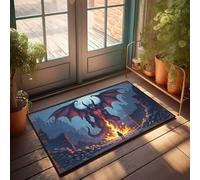 Felpudo para exteriores con diseño de bestia monstruosa emergiendo del abismo ardiente en las ruinas urbanas, tapete de bienvenida antideslizante para interiores (65 x 90 cm)