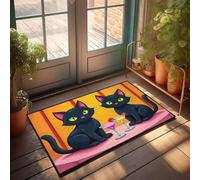 Felpudo para exteriores, dos gatos negros disfrutando de coloridos cócteles, felpudo de entrada para interiores y exteriores (40 x 60 cm)