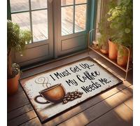 Felpudo para puerta de amigos, diseño de café por la mañana, felpudo de casa divertido para exteriores (50 x 80 cm)