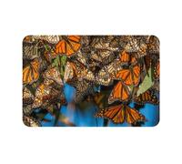 Felpudo para puerta de entrada con mariposas monarca migratorias adheridas a las hojas, resistente y duradero, para exteriores e interiores, de franela brillante y decorativo, ideal para mesita de n