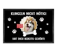 Felpudo para puerta de entrada, timbre no necesario, color negro, 1 perro personalizado, felpudo exterior, felpudo divertido - Idea de regalo para dueños de perros (no necesita timbre - Negro)