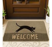 Felpudo para puerta de gato, diseño de rayas de bienvenida, sin rayas de color marrón, antideslizante, para el suelo, para casa, oficina, exterior, interior, entrada, decoración, 73 x 43 cm