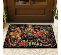 Felpudo para puerta de gatos, celebración, fuegos artificiales, hamburguesas, celebración, rojo, goma, antideslizante, para decoración del hogar, entrada, porche al aire libre, balcón, 29 x 17