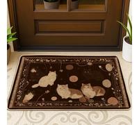 Felpudo para puerta de gatos, diseño rústico de flores fantasiosas, bolas ningunas, marrón, lavable, de perfil bajo, para el suelo, para casa, oficina, exterior, interior, entrada, decoración, 73 x 43