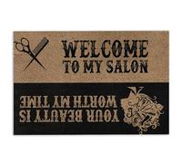 Felpudo para puerta de peluquería, bienvenido a mi salón de peluquería, tapete antideslizante divertido, tapete de baño, cocina, porche, entrada, 40 x 60 cm