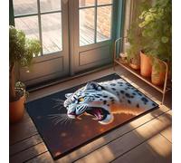 Felpudo para puerta del hogar, diseño de leopardo de nieve feroz con una mirada intensa, decoración de campo para decoración del hogar y habitación emo (50 x 80 cm)