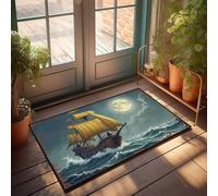 Felpudo para puerta delantera al aire libre, grande, luna llena, vela: un barco pirata, viaje nocturno, felpudo para decoración de patio, tapete para entrada del hogar (40 x 60 cm)