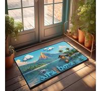 Felpudo para puerta delantera, diseño de delfín con sueños tropicales, paraíso tropical con vistas a la montaña, decoración de patio, tapete para entrada del hogar (65 x 90 cm)