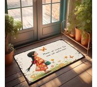 Felpudo para puerta delantera, diseño de niña con vestido naranja con mariposa y flores, decoración de otoño para exteriores (50 x 80 cm)