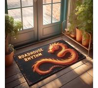 Felpudo para puerta delantera, diseño de Ritmo de la casa de carretera con texto en inglés "The Fiery Dragon's Dance", divertido tapete para puerta delantera al aire libre (65 x 90 cm)