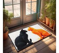 Felpudo para puerta delantera, divertido diseño de dos gatos, color negro y naranja con cara entre sí, accesorios para decoración de habitación de niños (50 x 80 cm)