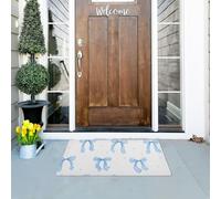Felpudo para puerta interior, 50 x 80 cm, diseño de lazos azules y blancos, antideslizante, lavable, absorbente, alfombra de entrada interior