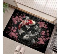 Felpudo Patrón Koi Yin Yang 45 x 75 cm - Felpudo con Base Antideslizante TPR - Alfombra Atrapa-Suciedad Lavable Zen japonés para Puerta Principal, Patio, Pasillo y Jardín