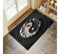 Felpudo Patrón Yin-Yang de guijarros 40 x 60 cm - Felpudo con Base Antideslizante TPR - Alfombra Atrapa-Suciedad Lavable Estilo de meditación Zen para Puerta Principal, Patio, Pasillo y Jardín