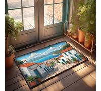 Felpudo pequeño Albufeira: un pueblo mediterráneo junto al mar, felpudo para el porche y puerta delantera exterior (40 x 60 cm)