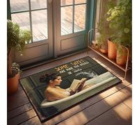 Felpudo pequeño para puerta de entrada y porche con texto en inglés "Girl Reading Book In Bath" (50 x 80 cm)