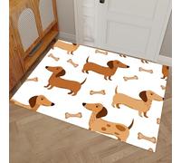 Felpudo Perro Salchicha y Hueso 40 x 60 cm - Felpudo con Base Antideslizante TPR - Alfombra Atrapa-Suciedad Lavable Lindo Estilo de Mascota para Puerta Principal, Patio, Pasillo y Jardín