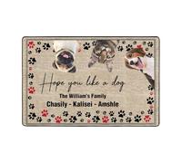 Felpudo personalizado con foto de mascota con texto en inglés «Welcome To Our Home», tapete de entrada para interiores, felpudo divertido de bienvenida para mascotas con texto en inglés «Hope You Like