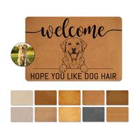 Felpudo personalizado con texto en inglés "Welcome Hope You Like Dog Hair | Felpudos personalizados, divertidos felpudos de bienvenida, felpudo con nombre personalizado para perro y gato