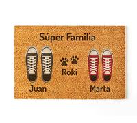 Felpudo Personalizado para la Entrada a Casa | Personaliza tu Felpudo con tu Familia y Mascotas | 70 x 40 cm | Felpudos Originales y Divertidos en 100% Fibra de Coco | Pareja + Perro