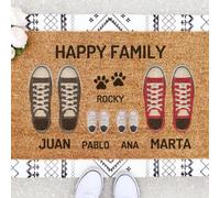 Felpudo Personalizado para la Entrada de Casa | Personaliza tu Felpudo con toda tu Familia y vuestro Perro | 70 x 40 cm | Felpudos Originales y Divertidos en 100% Fibra de Coco | Familia de 4 + Perro