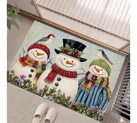 Felpudo Pintura Al Óleo Muñeco Nieve Lavable, Alfombra Pequeña Tema Navideño Vintage De 50X80Cm, Tapetes De Puerta Suaves Para Entrada, Alfombras De Entrada Antideslizantes Gris Claro De Pelo Bajo