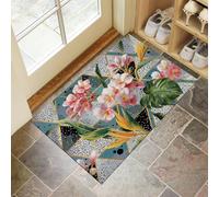 Felpudo Plantas Tropicales Flores y Hojas de Acuarela 40x60cm - Alfombra de Entrada Interior y Exterior, Antideslizante y de Alta Absorción - Diseños Versátiles para Puerta Principal, Recibidor- Rosa