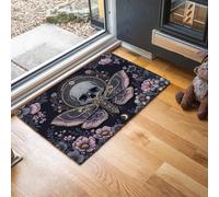 Felpudo Polilla Calavera Cielo Estrellado Lavable, Alfombra Pequeña Gótico Art Nouveau De 50X80Cm, Tapetes De Puerta Suaves Para Entrada, Alfombras De Entrada Antideslizantes Rosa Negro De Pelo Bajo