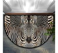 Felpudo redondo con estampado de cebra para interiores y exteriores, lavable a máquina, absorbente, antideslizante, 91,4 x 61 cm
