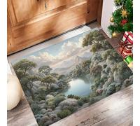 Felpudo Ríos Montañas, Ultra Fino Antideslizante Felpudo Paisaje Natural Tranquilo De Perfil Bajo, Atrapa La Suciedad, Absorbente Y Lavable, Para Puertas Delanteras Y Traseras, Verdor, 60 x 90 cm