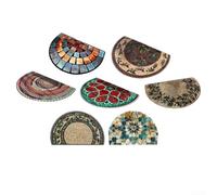 Felpudo semicircular antideslizante de bienvenida para uso en interiores y exteriores, cubierta de terciopelo bohemio con respaldo antideslizante para entrada, cocina, garaje, patio, multicolor, 60 x