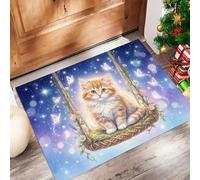 Felpudo Ultrafino Para Interiores, 40X60Cm, Columpio De Gato De Ensueño Alfombra Antideslizante Lavable Para Entrada, Mariposa Brillante Cielo Estrellado Felpudo De Perfil Bajo, Atrapa Suciedad, Azul