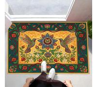 Felpudo Ultrafino Para Interiores, 80X120Cm, Frontera De Animales Exóticos Alfombra Antideslizante Lavable Para Entrada, Colibrí Retro Planta Felpudo De Perfil Bajo, Atrapa Suciedad, Amarillo