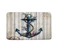 Felpudos Anclas Náuticas Vintage Mar Playa Estrellas De Mar Coral Vida Marina Tropical Tablero De Madera Rústico Felpudo Resistente Doormat Antisuciedad para Dormitorio Cocina 40X60 Cm